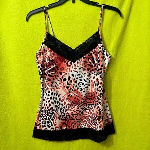 Vintage Cache Cheetah Leopard Print Cami Spaghetti Straps Tank Top Lace Red S